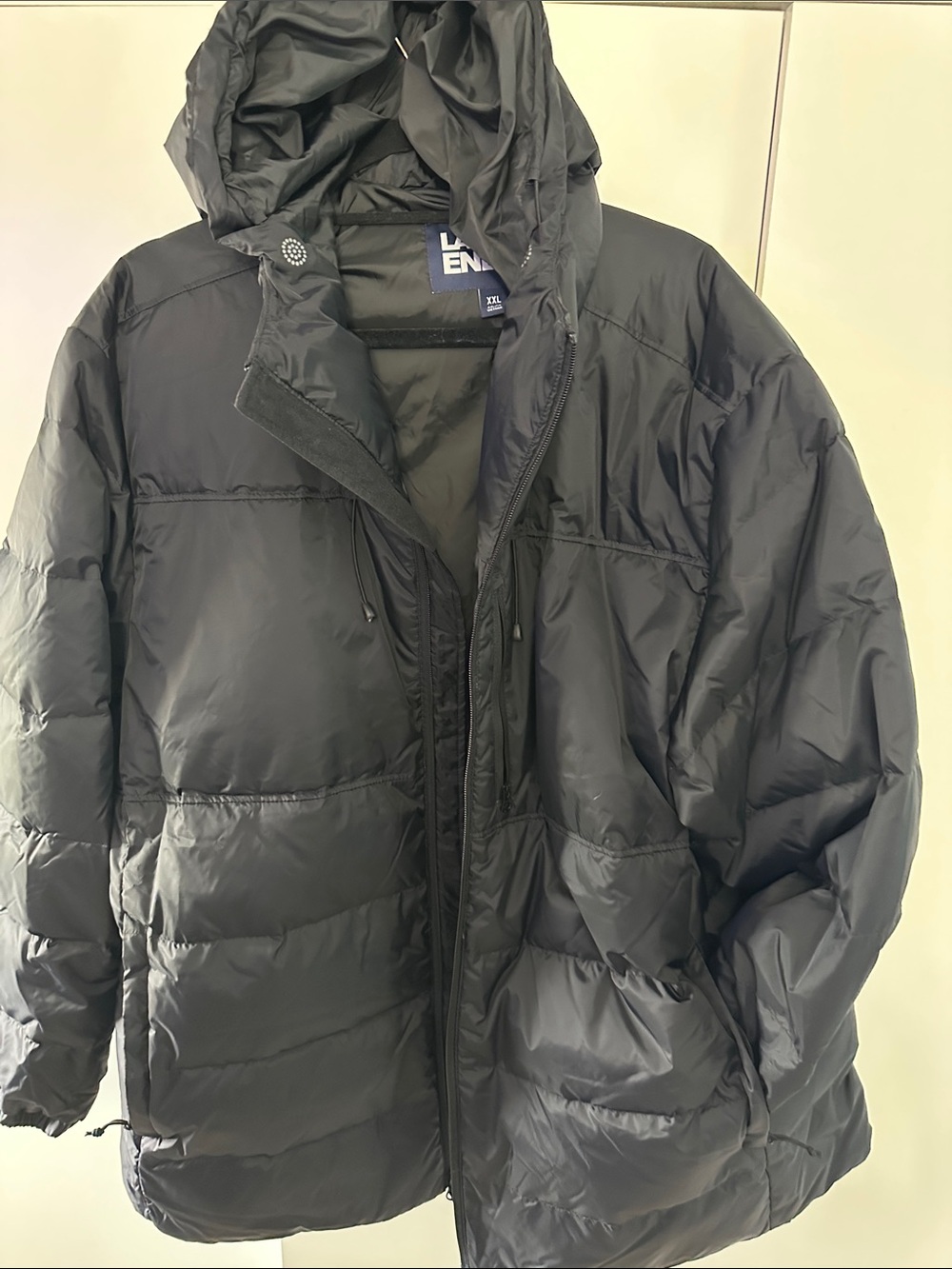 Lans’ End Men's Hooded Puffer Jacket - Black 2XL